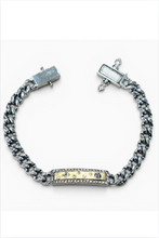 Load image into Gallery viewer, Tat2 Vintage Silver Soleil ID Bracelet with curb chain links and crystal-embellished plate