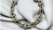 Load image into Gallery viewer, Tat2 Ravelle vintage two-tone chain bracelet with textured links and barrel connectors