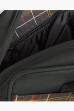 Load image into Gallery viewer, Barbour Field Wax laptop bag interior showing black lining and tartan detail