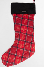 Load image into Gallery viewer, Barbour red cardinal tartan quilted Christmas stocking with black corduroy cuff