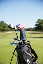Load image into Gallery viewer, A navy blue golf club headcover featuring an American flag pattern on the top portion and a red number '1' on the lower front.