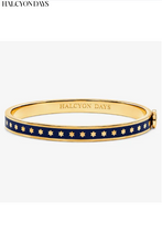 Load image into Gallery viewer, Navy blue and gold hinged bangle bracelet with star pattern by Halcyon Days