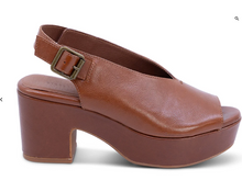 Load image into Gallery viewer, Chocolat Blu Gael leather platform slingback sandal with block heel and buckle closure