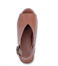 Load image into Gallery viewer, Chocolat Blu Gael leather sandal with peep toe, slingback strap, and buckle closure