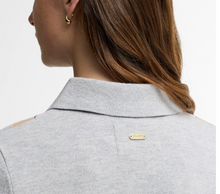 Load image into Gallery viewer, Barbour Fawne Argyle Sweater in grey marl with gold logo badge at back collar