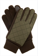 Load image into Gallery viewer, Barbour Magnus quilted gloves with knit cuffs and diamond-stitched panel design