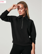 Spanx AirEssentials black half-zip pullover with collared neckline and long sleeves