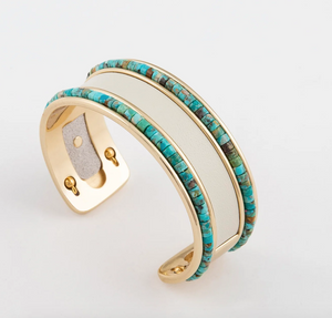 Hyde Forty-Seven Gold Brushed Cuff with Turquoise Beads