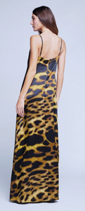 L'Agence Kayla Maxi Dress Black Leopard Face