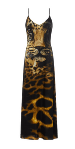L'Agence Kayla Maxi Dress Black Leopard Face