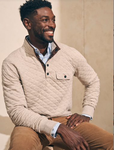 Faherty Epic Quilted Fleece Pullover Oatmeal Melange