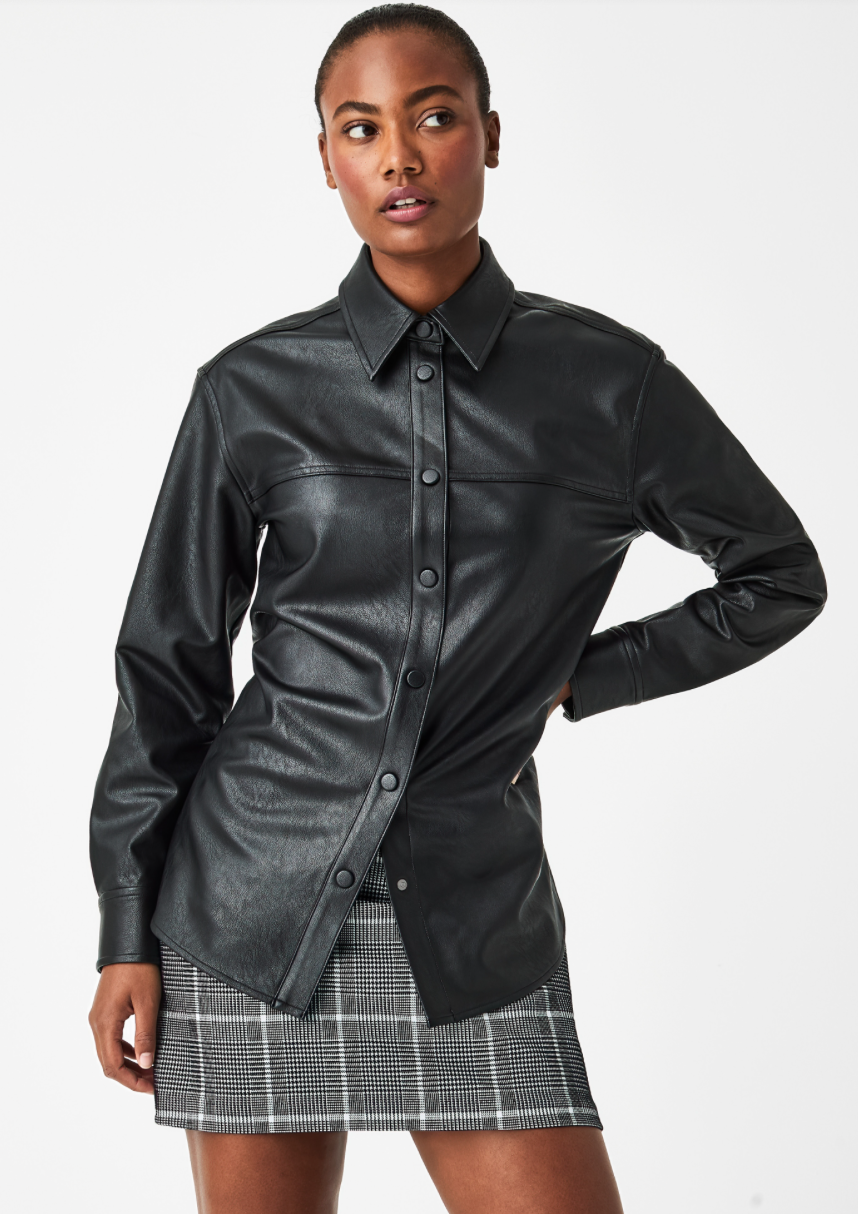 SPANX Fleece Leather Long Wrap Jacket