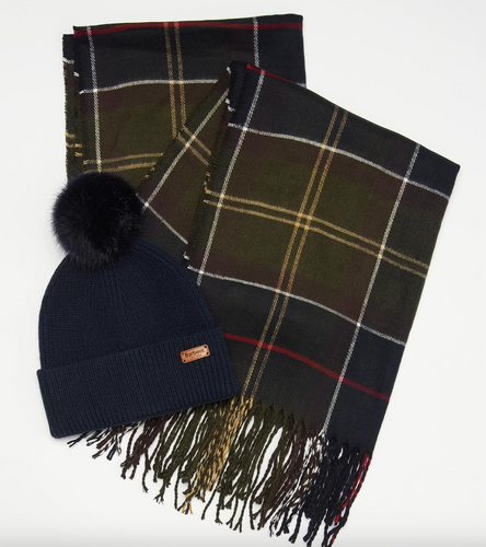 Barbour Dover Beanie & Hailes Scarf Gift Set Classic