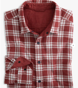 Southern Tide Heather Melbourne Reversible Plaid Sport Shirt Heather Tuscany Red