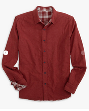 Load image into Gallery viewer, Southern Tide Heather Melbourne Reversible Plaid Sport Shirt Heather Tuscany Red