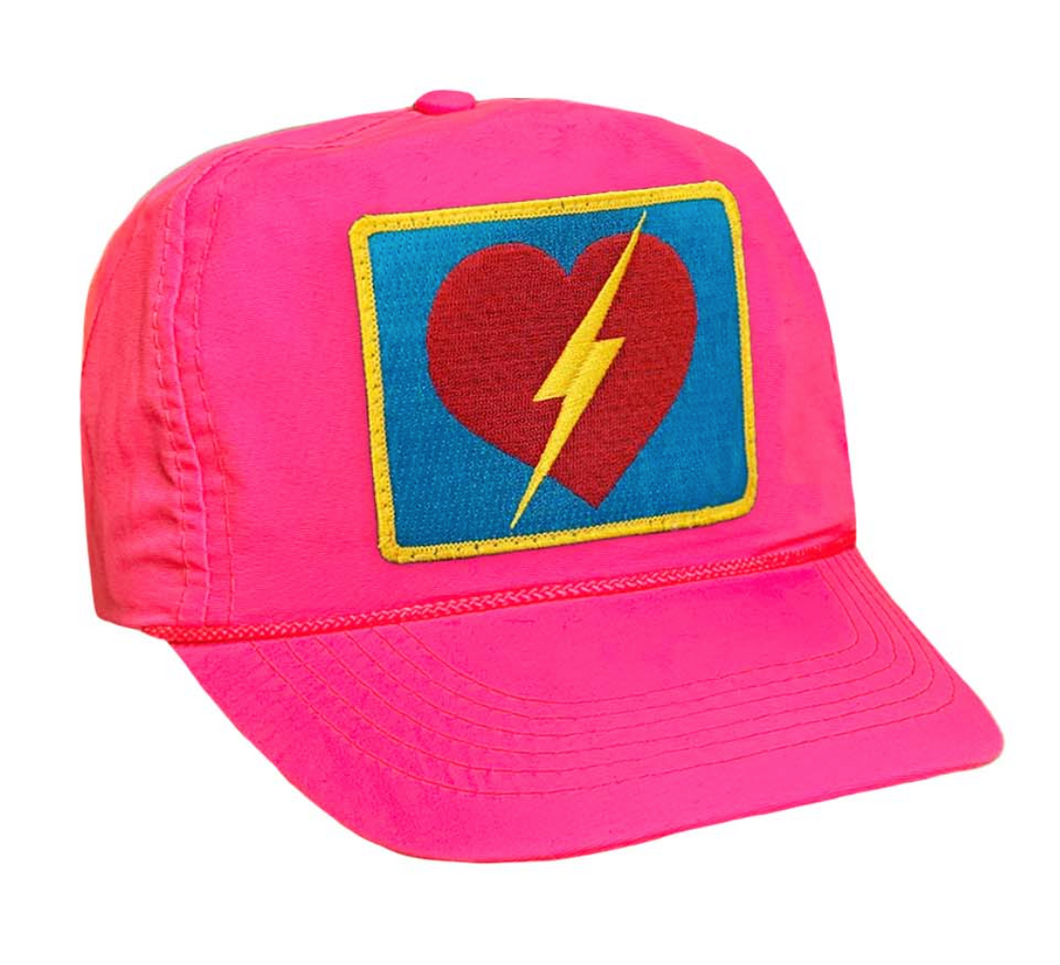 Aviator Nation Bolt Heart Vintage Nylon Trucker Hat Neon Pink