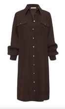 Load image into Gallery viewer, Gold Hawk Paris Shirt Dress Chocolate Brown