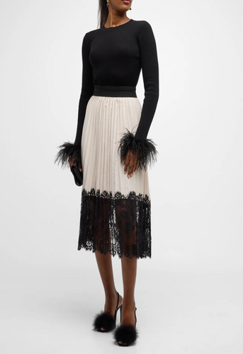 Le Superbe Interlace A-Line Midi Pleated Skirt Black/Cream