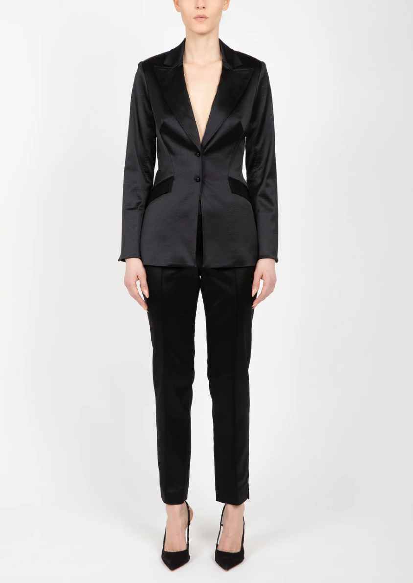 Hilton Hollis Ostrich Embossed Satin Jacket Black