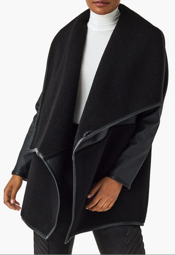 Spanx Fleece Fleece and Leather Long Wrap Very Black/Black