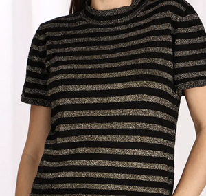 Minnie Rose Viscose Stripe Tee Silver