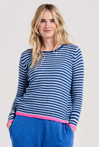 Little Stripe Crewneck Sweater Denim/Pink