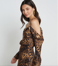 Load image into Gallery viewer, L&#39;Agence Zion cold Shoulder Blouse Brown Multi Oil Leopard
