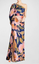 Load image into Gallery viewer, Theia Tori Drapped One Shoulder Gown Nocturnal Peonies
