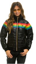 Load image into Gallery viewer, AVN 6 Stripe Rainbow Women&#39;s Jacket Black Glossy