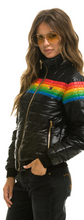 Load image into Gallery viewer, AVN 6 Stripe Rainbow Women&#39;s Jacket Black Glossy