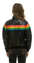 Load image into Gallery viewer, AVN 6 Stripe Rainbow Women&#39;s Jacket Black Glossy