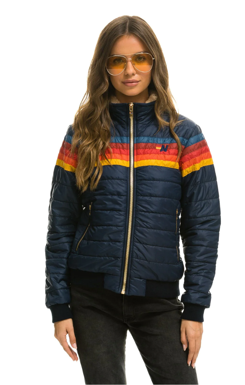 Aviator Nation 5 Stripe Rainbow Women's Jacket Navy