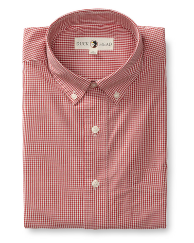 Duck Head Lawerence Micro Gingham Shirt Sunkist Red