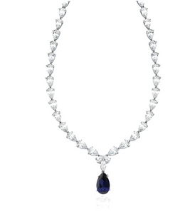Crislu Classic Pear Tennis Necklace Finished in Pure Platinum With Sapphire - 16"