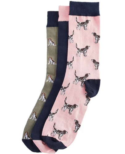 Barbour Multi Dog Sock Set Olive/Pink