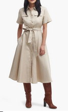Load image into Gallery viewer, Barbour Margaret Tie Belt Linen &amp; Cotton Midi Shirtdress Safari