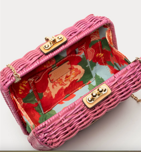 Frances Valentine Paige Wicker Box Clutch Pink