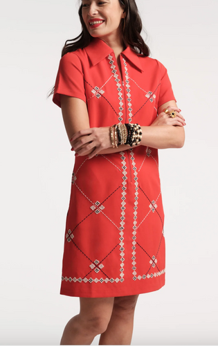 Frances Valentine Mabel Embroidery Dress Red Multi