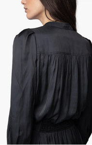 Zadig & Voltaire Ritchil Long Sleeve Satin Shirt Dress Noir