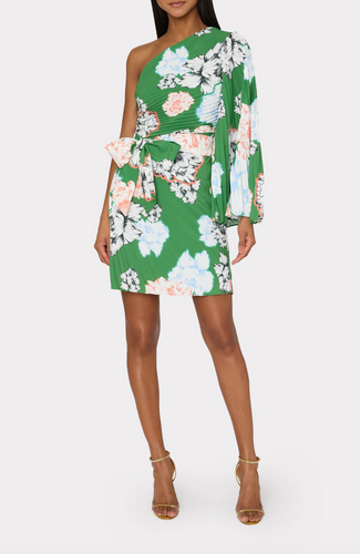 Milly Linden Petals and Blooms Pleated Dress Green Multi