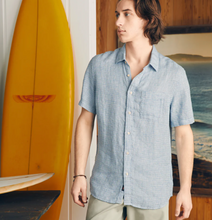 Load image into Gallery viewer, Faherty Palm Linen Shirt Blue Basketweave
