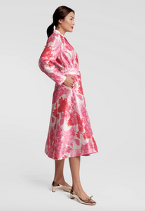 Frances Valentine Lucille Wrap Dress Pink Hydrangea Poly Dupion Pink/Orange/White