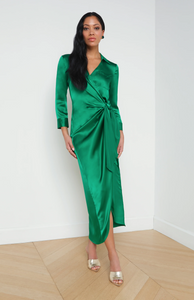 L'Agence Kadi Long Wrap Dress Sea Green