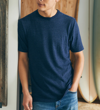 Load image into Gallery viewer, Faherty Short Sleeve Vintage Chambray Tee Navy Cove Strip