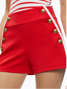 Alice + Olivia Narin High Rise Button Front Short Bright Ruby