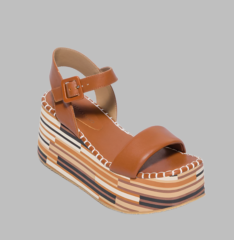 Bernardo Marley Platform Sandal Luggage Nappa Mestico