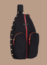 Load image into Gallery viewer, Hammitt Courtside Sling-back Black/Brushed Gold Red Zip