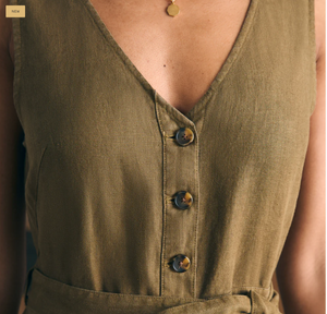 Faherty Alina Linen Jumpsuit Military Olive