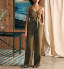 Load image into Gallery viewer, Faherty Alina Linen Jumpsuit Military Olive