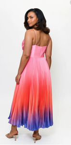 Hutch Fiji Sleeveless Multi Pleated Midi Dress Sunset Gradient
